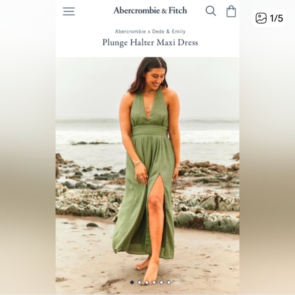 Abercrombie & Fitch Olive Green Plunge Halter Maxi Dress